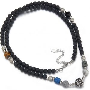 Trahoo-Collier Long Homme Avec Perles Collier Perles Noires Avec Pendentif Bijoux De Mode Cadeau Homme Anniversaire - Neuf