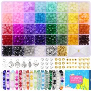 Meimie-8mm Rond Perles Pour Bracelet,36 Couleurs Perles En Verre Pierre Naturelle Avec Boîte,1060 Pièces Perles En Cristal,Perles En Jade Imitant,Kit Fabrication Bijoux De Bracelet Diy - Neuf