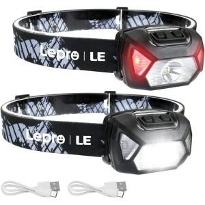 Eryi-Lampe Frontale Led Rechargeable Puissante, D5000 Super Lumineux Torche Frontale Led 2000lux Lumière Blanche Et Rouge 6 Modes D'éclairage Ipx4 Pour Course, Pêche, Cyclisme, Camping - 2 Pcs - Neuf