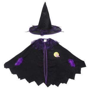 Costume De Sorciere En Tissu Pour Enfant, Robe Et Chapeau, 2 Pieces/Ensemble, Cape De Sorciere Pour Halloween, Fete, Bar (L) - Neuf