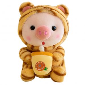 Peluche Cochon De 24,9 Cm Avec Tasse De The Au Lait, Adorable Et Douce, Ideale Pour Accompagner Un Lit, Un Canape Ou Un Canape. - Neuf
