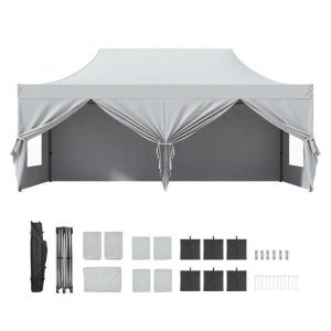 Auvent Escamotable-Duoku-R&eacute;sistant Aux Uv Imperm&eacute;able-Tonnelle Portable De 10 X 20 Pi-Avec Parois Lat&eacute;rales Amovibles - Neuf