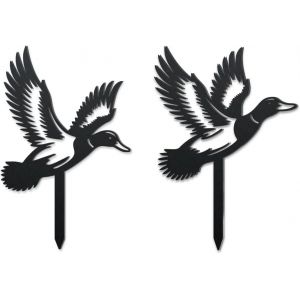 Mevronisshop-2 Pi&egrave;ce Piquets De Jardin D&eacute;coratifs En M&eacute;tal De Canard, Statues De Silhouettes En M&eacute;tal De Canard Sauvage Volant Dr&ocirc;le Ornement De Jardin Animalier Cadeaux Noire Pour Pelouse Patio Arri - Neuf