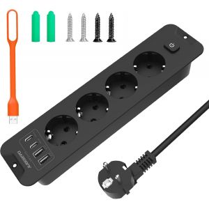 Pd 20W Recessed Power Strip With 2 Usb-A And 2 Type-C 4 Sockets With Switch 4000 W 16 A Extension Power Strip For Furniture/Worktop, Black - Neuf