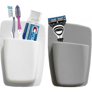 Porte-brosse à dents en silicone Mighty, organiseur de salle de bain, petit support mural pour articles de toilette, 2 pièces (2 pièces gris et bleu) - Neuf