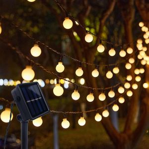 KAL-Guirlande Lumineuse Solaire D'Extérieur - 5 M - 20 Led - Blanc Chaud - 8 Modes - Pour Mariage, Fête, Jardin, Balcon, Camping, Terrasse, Décoration De Noël - Neuf