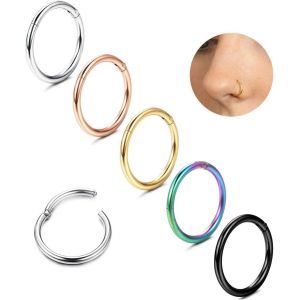 5pcs 18g 20g Piercing Nez Anneaux Titane 8mm 10mm 12mm Septum Clicker Hoop Anneaux Multicolore Oreille Articul&eacute;e Daith Tragus Cartilage L&egrave;vres Anneaux Piercing Bijoux Pour Femme Homme - Neuf