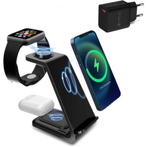 ERYI-Chargeur Sans Fil 3 En 1, Certifié Qi, Station De Charge Rapide Sans Fil De 15 W, Compatible Avec Iphone 16, 15, 14, 13, 12 Pro Max Et D'Autres Appareils Qui Prennent En Charge Les Protocoles De - Neuf