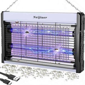 MAA-Lampe Anti Moustique 3200V Tue Mouche Electrique USB avec Câble, 2 X LED UV Lampe Anti Mouche, Protection Tactile, Suspendu, avec Plateau, pour Intérieur et Extérieur - Neuf