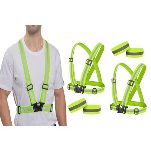 Lot De 2 Gilets R&eacute;fl&eacute;chissants Ajustables Pour La Course &Agrave; Pied Et Les Activit&eacute;s De Plein Air - Vert - Neuf