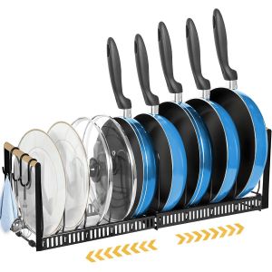 MEVRONISSHOP-Rangement Couvercle Casserole, Range Couvercle Casserole avec 10 Compartiments R&eacute;glables, Rangement Poele et Casserole Placard, Range Poele et Casserole, Rangement Casserole Tiroir Cuisi - Neuf