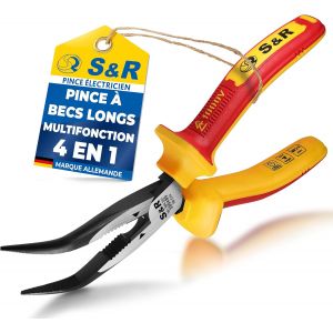 JEXNOVASHOP-Pince &agrave; becs demi ronds courbes 200 mm. Pince d&iquest;&eacute;l&eacute;ctricien coupe fils avec isolation VDE 1000 Volt - Neuf