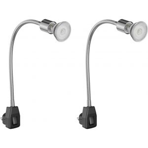 2 Pièces Lampe De Prise Lesch Lampe De Lecture Col De Cygne Interrupteur Chromé/Noir + Gu10 Led, Par16, Blanc Chaud, 374lm, 70°, Variateur 3 Positions[Amp748516] - Neuf