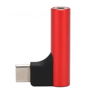 adaptateur USB C vers prise casque 3,5 mm, type C, auxiliaire, DaC, microphone stereo, HiFi, dongle a angle droit pour ecouteurs, rouge - Neuf