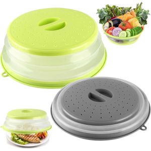 Cloche à micro-ondes pliable 2 pièces, passoire ondulée avec trous de vapeur pour fruits et légumes, couvercle de cloche anti-vapeur et fonction passoire - Neuf