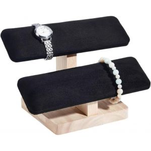 Kal-Présentoir De Montre En Bois, 19.7x12.4x13.2cm Présentoir Pour Bracelet En Velours À 2 Étages Avec Base En Bois Porte-Bracelet Rectangulaire Pour Montres Pour Affichage Au Détail, Noir - Neuf