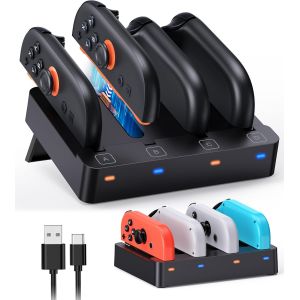 Hljhj-4-En-1 Chargeur Pour Nintendo Switch 2 (2025) /Switch 1 (2017) /Switch Oled - Accessoires De Station De Charge Pour Joycon 2 & 1 Manette De Compact Avec Indicateur Led - Neuf