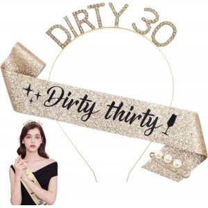 &laquo; Dirty Thirty &raquo; 30e Anniversaire Coiffe Fille Or Couronne Anniversaire &Eacute;charpe Diad&egrave;me Cristal Pour Femmes Anniversaire Couronne Princesse Accessoires De Cheveux Pour Femmes Accessoires De - Neuf