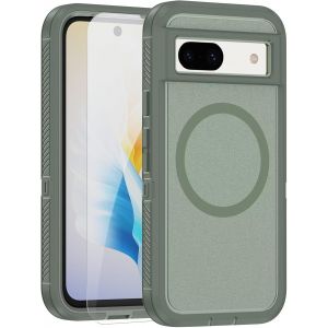 LORANKA-ESONG Magn&eacute;tique Mat Coque pour Google Pixel 8A Compatible avec MagSafe,Case de Protection de qualit&eacute; Militaire Housse Rigide avec 1*Verre Tremp&eacute;,&Eacute;tui PC Dur Antichoc,Vert - Neuf