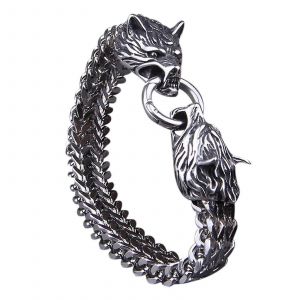 Partager Viking Bracelet - Fenrir Head - Bracelet En Acier Inoxydable Unisexe - Neuf