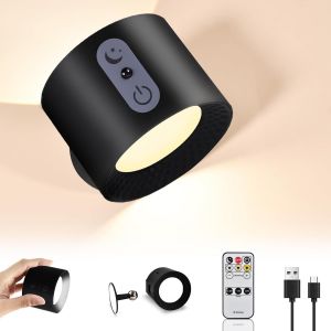 Applique Murale Intérieur Avec Télécommande,Touch Lampe Murale Led Sans Fil,Rechargeable Batterie 2000mah,Rotative À 360°,Luminosité Réglable,Usb-C Lampe Per Chambre Chevet - Neuf