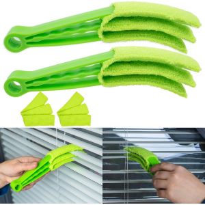 Brosse De Nettoyage, Lot De 2, Verte, Pour Stores, Volets Roulants Et Lamelles, Avec Manche En Microfibre, Nettoyage Pour Stores Vénitiens Et Volets, Brosse De Nettoyage Pour Volets, Radiateur - Neuf