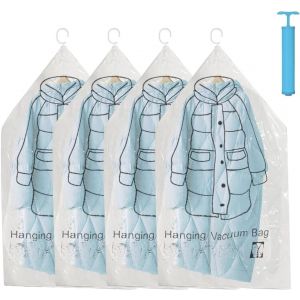 lbgwp60-Lot De 4 Sacs Sous Vide Pour Vêtements Suspendus - Avec Pompe À Main - Avec Crochets À Vêtements - Pour Costumes, Manteaux, Vestes - Motif - Neuf