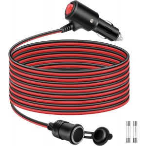 TIANYI-3 Mètre Câble d'Extension pour Allume Cigare Mâle vers Femelle 16AWG avec Fusible 15A und Interrupteurs 12V/24V DC Adaptateur Chargeur pour Bateau Voiture - Neuf