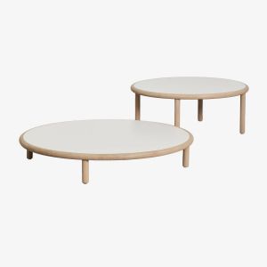 Set de 2 tables basses rondes en bois d'acacia Olivia Beige Semoline Acacia Marron Clair - Neuf