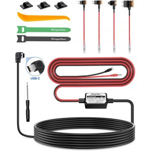 JGD-Kit de c&acirc;blage dur pour cam&eacute;ra embarqu&eacute;e avec port mini USB/Micro USB/USB-C de 4 m, c&acirc;ble d'alimentation 12 V/24 V vers 5 V avec 4 adaptateurs d'alimentation, 3 fusibles pour cam&eacute;ra - Neuf