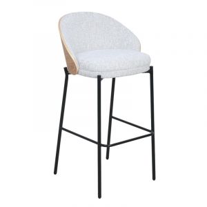 Tabouret de Bar Design Scandinave Cocoon &ndash; Hauteur d'Assise 76 cm &ndash; Bois Clair & Tissu Beige &ndash; Assise Rembourr&eacute;e avec Dossier - Neuf