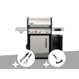 Barbecue gaz Spirit Premium SPX-335 GBS + Kit ustensiles Premium 2 pi&egrave;ces + Brosse de nettoyage en forme de T - Weber - Neuf