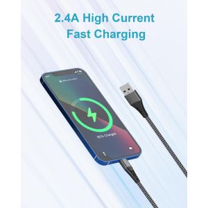 KALANKA-Câble iPhone [2M/Lot de 2], Cable Chargeur iPhone Certifié MFi, Câble Lightning Cable iPhone USB Nylon Cordon iPhone Fil Chargeur iPhone Rapide pour Apple iPhone 14 13 12 11 Pro Max XS XR 8 7 - Neuf