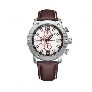 Megir Mode Hommes M&eacute;tal &Eacute;tanche Montre Bracelet En Cuir R&eacute;glable Accessoire (Caf&eacute; + Blanc) - Neuf