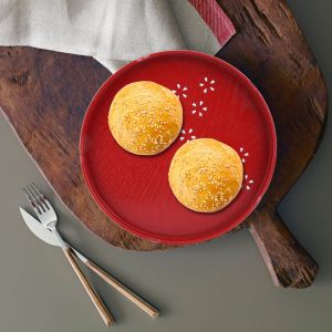 Hjlian Plateau De Service Rond Japonais, Assiette A Fruits, Recipient Pour Collations (Rouge, 27 Cm) - Neuf