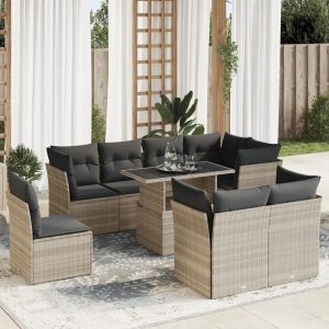 Salon De Jardin 9 Pcs Avec Coussins Gris Clair Résine Tressée - Neuf