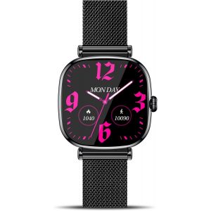 2025 Montre Intelligente Pour Femme 1.7"" Amoled Carrée Avec Fonction D'appel,Fréquence Cardiaque 24 Heures,Moniteur De Stress/Spo2/Sommeil,Plus De 100 Modes Sportifs,Montre De Sport Ip68 Noir - Neuf