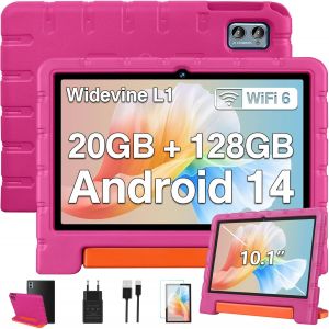CHECARZHN--NO1-Tablette 10 Pouces Android 14 Tablette Enfants,20Go Ram+128Go Rom(Tf 1To),Widevine L1,Wifi 6 Tablette,Octa-C?ur, 6000Mah | 5+8Mp | Bt 5.0 |Contrôle Parental Tablettes Avec Eva Cas-Rose - Neuf