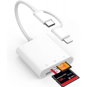 YUHG-[Certifié Apple Mfi] Lecteur De Carte Sd Compact Flash,3 En 1 Usb-C Lightning Vers Sd/Micro Sd/Cf,Adaptateur Carte Sd Lecteur De Carte Mémoire Pour Iphone16 15Pro/Max,Ipad,Samsung,Caméra - Neuf