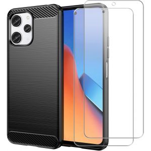 JGD-Coque pour Xiaomi Redmi 12 4G / 5G (Pas pour Redmi Note 12), Noir Souple TPU Anti-Chute &Eacute;tui avec Deux Film Protection d'&eacute;cran en Verre Tremp&eacute; pour Xiaomi Redmi 12 4G / 5G - Neuf