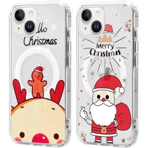 SJZG-2 Pi&egrave;ces No&euml;l Coque Magn&eacute;tique Pour Iphone 14/Iphone 13 6,1'', Etui En Motif Dessin Cadeau De No&euml;l Compatible Avec Magsafe, Antichoc Housse Christmas Silicone Cover Pour Iphone 13, No&euml;l 06 - Neuf