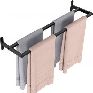 Ulteronixshop-Double Barre Porte-Serviettes de Bain 60CM Porte Serviette &agrave; Deux Bras en Acier Inoxydable Support Serviette &agrave; Fixation Murale Range Serviettes pour Salle de Bain ou Cuisine, Noir - Neuf
