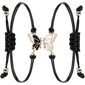 Eryi-Lot De 2 Bracelets D'amitié Réglables Avec Papillon Pour Fille, Bracelet Papillon Simple Pour Femme Et Amis, Zinc - Neuf