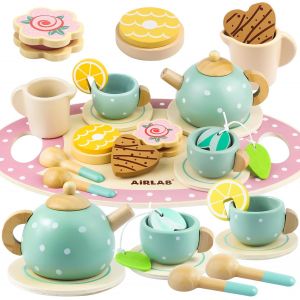 ERYI-Services À Thé En Bois Bébé, Tea Party Jeux De Rôle, Jouet Éducatif Éveil Montessori, Dinettes Jouet Cuisine, Cadeau Créatif Anniversaire Pâques Halloween Noël Enfant Garçon Fille 3 4 5+ Ans - Neuf
