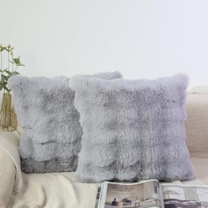 Cauc-Lot De 2 Housses De Coussin En Fausse Fourrure &Eacute;paisse Et Moelleuse De Style Marocain Moderne Pour Chambre &Agrave; Coucher, Canap&eacute;, 40 X 40 Cm, Gris - Neuf