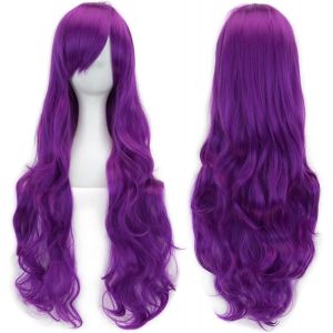 Kalanka-80cm Longue Perruque De Cosplay De Cheveux Naturels Boucl&eacute;s Avec Une Frange Color&eacute;e Halloween Costume Party Perruques Pour Les Femmes (Violette) - Neuf