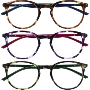 Met Lunettes De Lecture Pack De 3 Montures Rondes Et Minces Charnières À Ressort Anti-Rayures Écailles De Tortue Marron Violet Vert Hommes Femmes Rrr60-256 +1.50 - Neuf