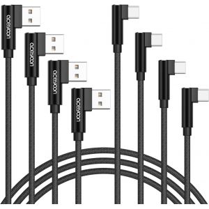 THEF-Lot de 4 Cable Chargeur USB C 2m + 1m + 0.5m + 0.3m Cable USB C Charge Rapide en Nylon Tressé Cable USB C Coudé Compatible avec Samsung S21 S20 S10 A20e A51 P40 Lite P30 ¿Noir¿ - Neuf