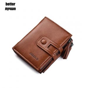 2024 Hommes Portefeuille Court Double Zip Bretelles Hommes Portefeuille Porte-Cartes Coin Pochette Vintage De Haute Qualit&eacute; Marque Hommes Portefeuille.Brown Better. - Neuf