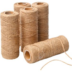 Raphia Papier Naturel 500M, Ruban 1.5mm, Cordon D&eacute;coratif en Rouleau Naturelle Bolduc Ficelle pour Emballage Cadeau DIY D&eacute;coration Travaux Manuels Tissage - Neuf